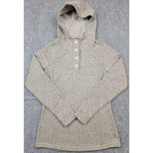 Columbia Sweater Womens Small Brown Hooded 1/4 Button Pullover Fleece Lined
